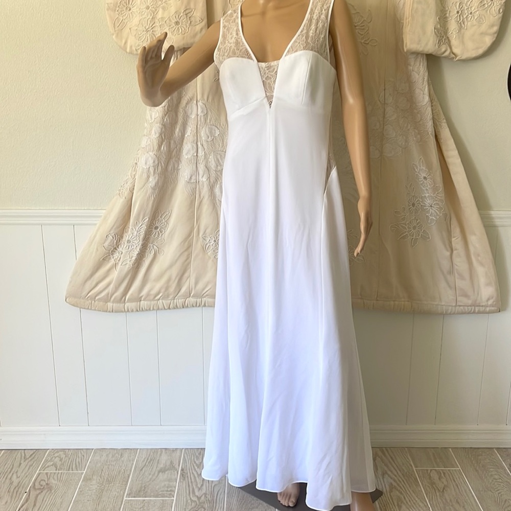 BCBG Paris white and see through lace gown